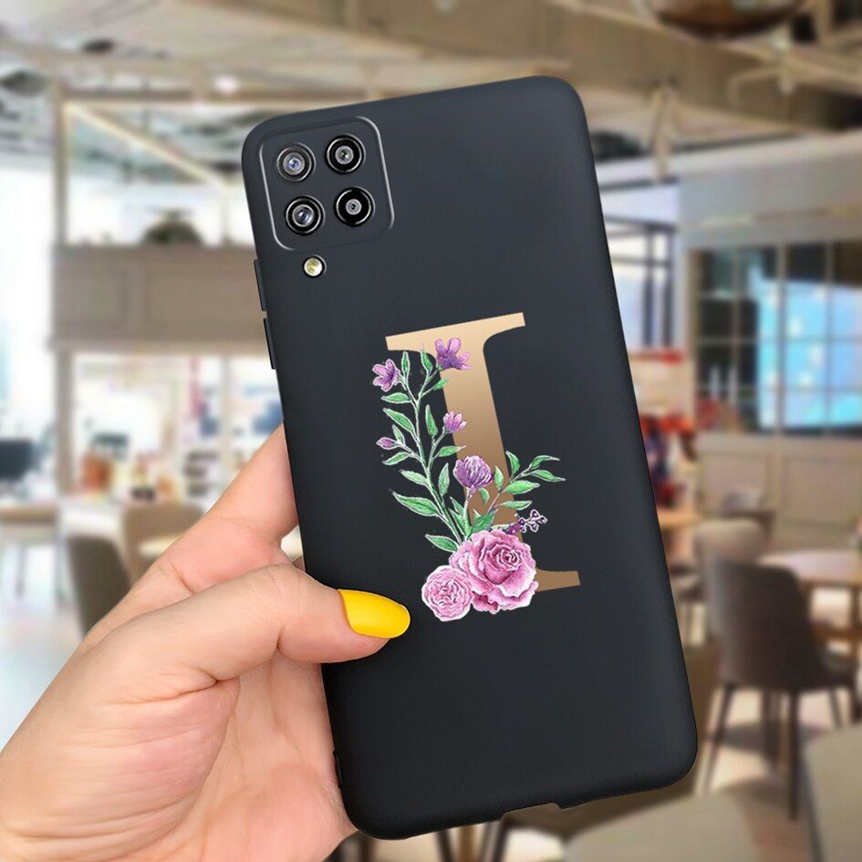 Case For Samsung Galaxy A22 Cases Lovely Letters Flower Phone Cover Silicone Funda For Coque Samsung A22 4G 5G A 22 2021 Housing