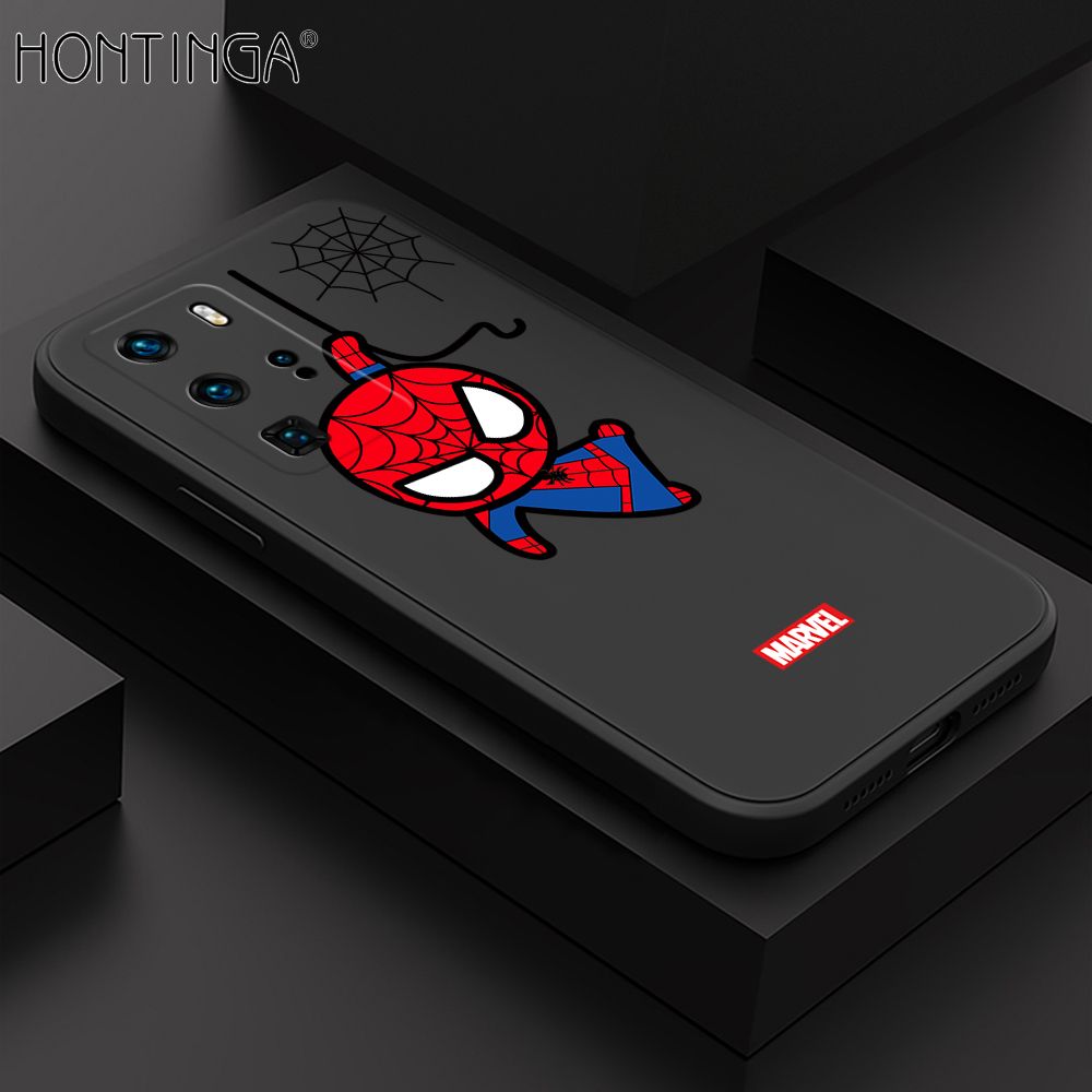 Hontinga for Huawei P40 Pro Case Cute Marvel Avengers Cartoon Spiderman Spider Man Phone Case Square Edge Silicone Cases Full Lens Cover Shockproof Protection Case