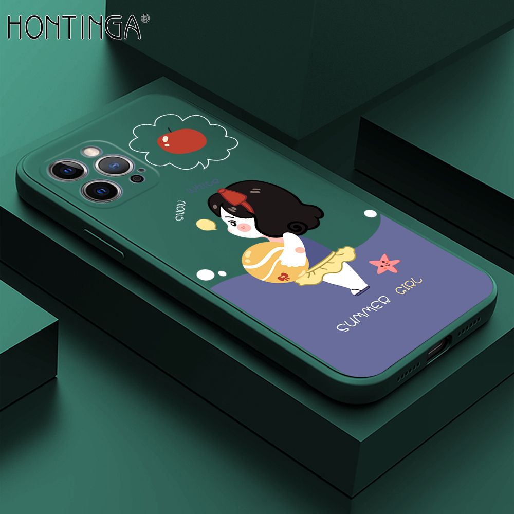 Hontinga for iPhone 12 Pro Max Case Cute Cartoon Girl Phone Case Phone Case Soft Square Edge Silicone Cases Full Lens Cover Shockproof Protection Cover
