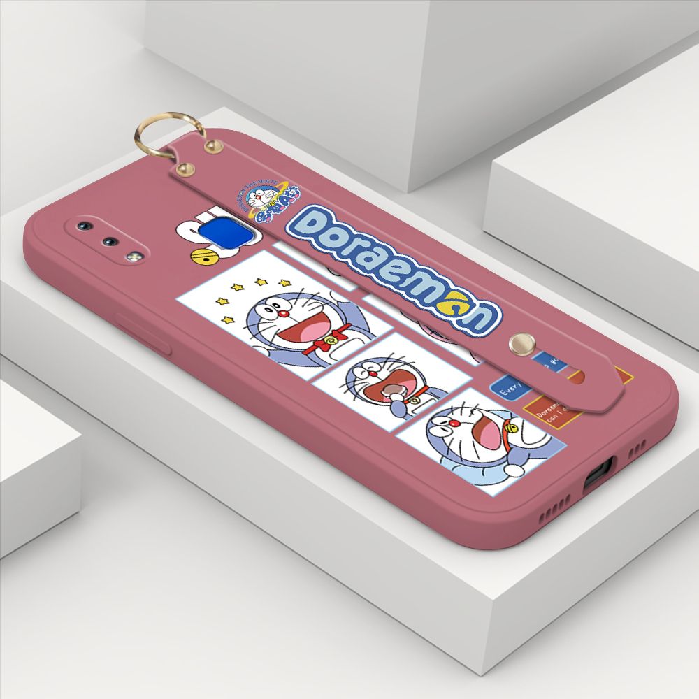 ZeroQiQi for Vivo Y95 Wrist Strap Case Cute Cute Cartoon Blue Cat Daily Life Cover Square Edge Liquid Silicone Creative Phone Protective Cases