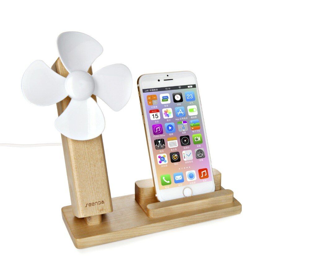 Z-10 Desktop Wooden Phone Stand Detachable Adjustable Portable Mini USB Fan 2 in Solid Wood Phone Stand for iPad iPh
