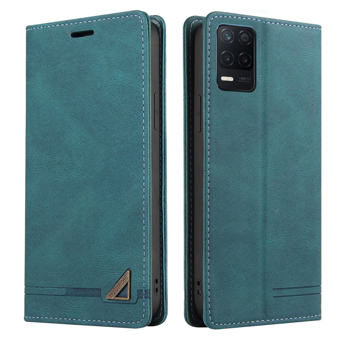 Retro Leather Wallet Foldable Built-in Card Slot and Magnetic Closure Protective Cover For Realme V13 5G / Realme Q3 5G / Realme Q3i 5G Phone Cover Case