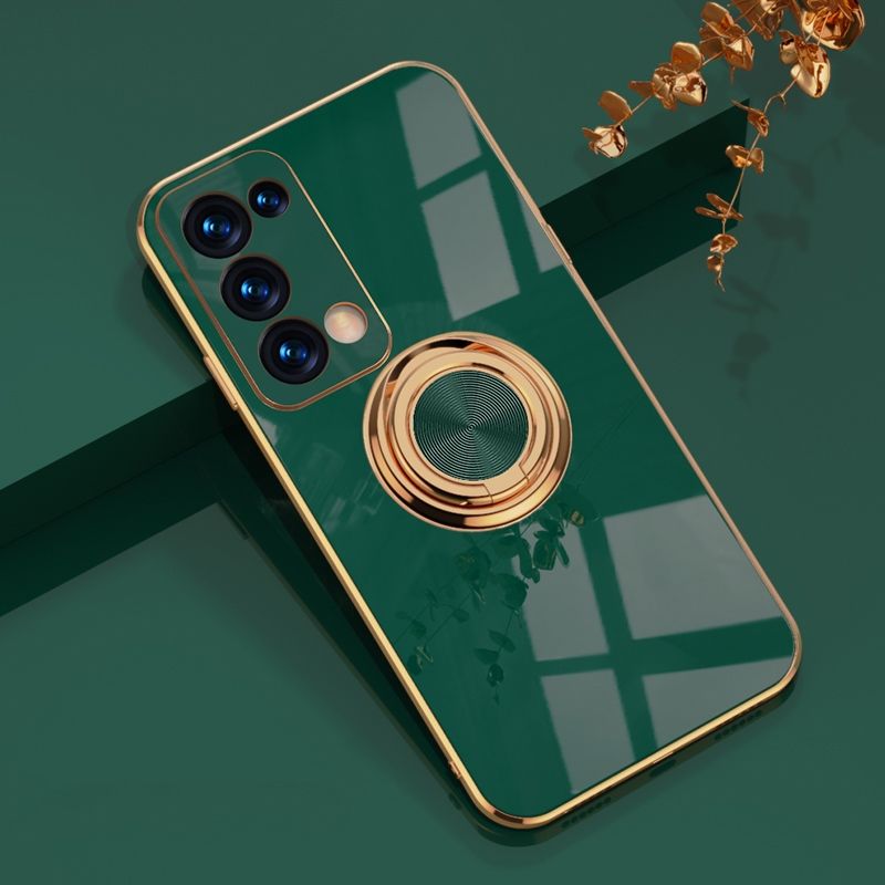 For OPPO Reno6 Pro 5G Luxury Electroplating Soft TPU One-piece Shell with Ring is Compatible case