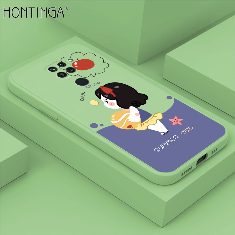 Hontinga for Redmi Note9 Case Cute Cartoon Girl Phone Case Phone Case Soft Square Edge Silicone Cases Full Lens Cover Shockproof Protection Cover
