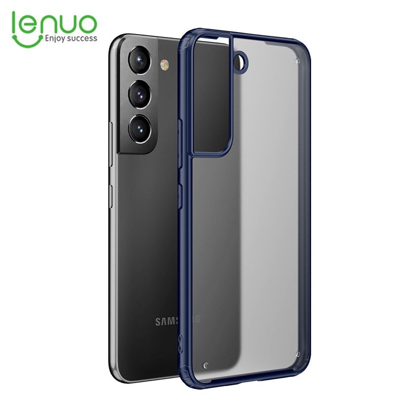 Lenuo for Samsung Galaxy S22 Case 4-corner Shockproof Protection Silicon Bumper + PC Frosted Semi Transparent Phone Back Cover