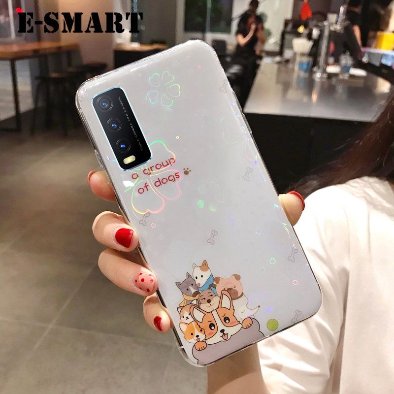 For Vivo Y20S Case Cute Cartoon Bear Back Covers Soft Silicone Colorful Cherry Blossoms for Vivo Y20S Back Cover