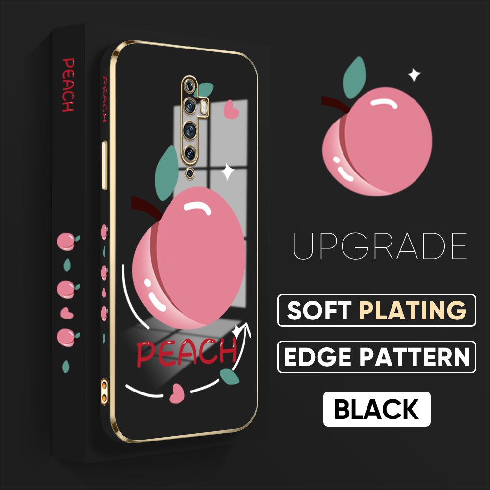 TA for OPPO Reno 2F 2Z Back Cover Shiny Peach Luxury 6D Plating Case Side Pattern Soft Silicone Square Phone Case