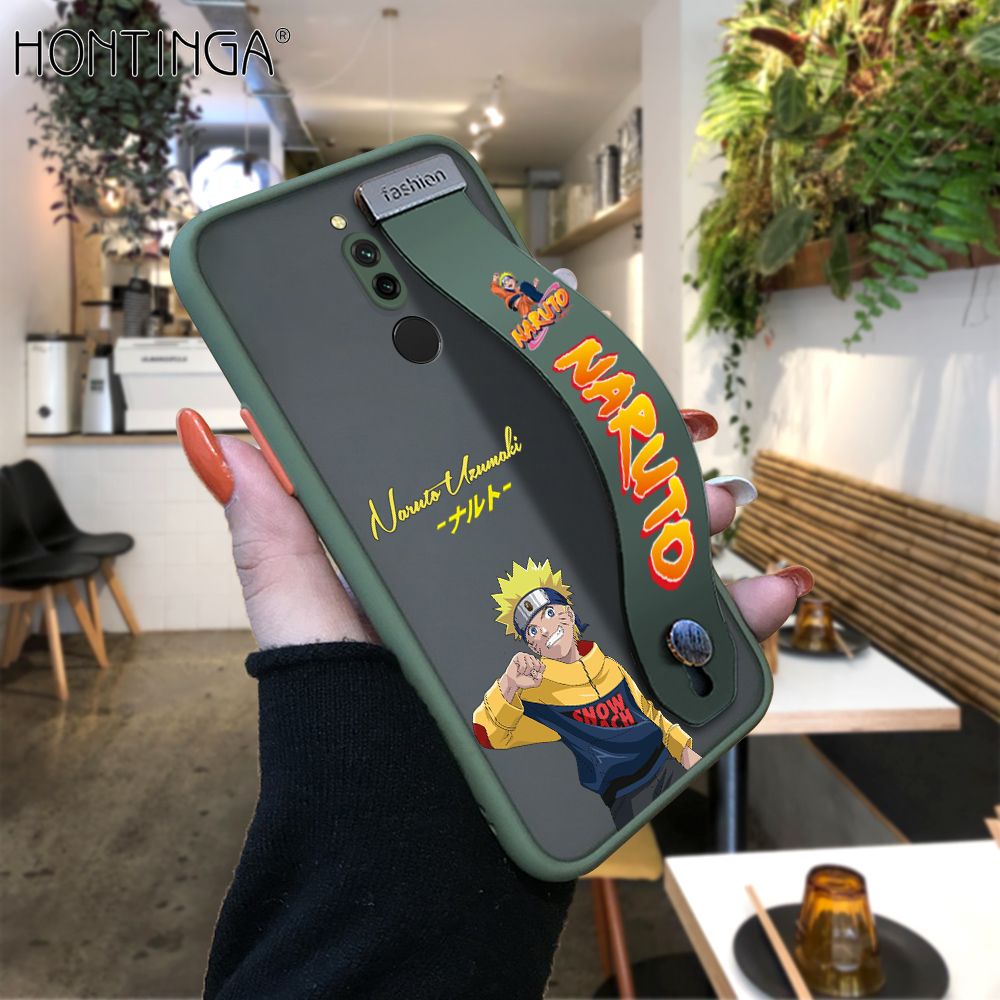 Hontinga for Redmi 8 Back Cover With Wristband Uzumaki Naruto Phone Casee Full Lens Protection Thin Frosted Cases