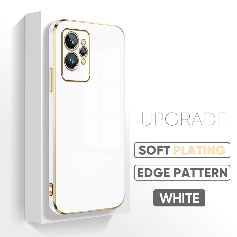 Jizetin (Free Lanyard) Realme GT2 Pro Back Cover Pure Color Luxury 6D Plating Case Side Pattern Soft Silicone Square Mobile Phone Cases