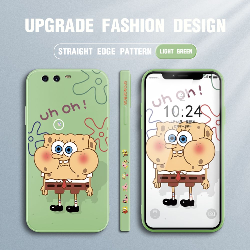 Jizetin for Huawei P10 Plus Case Side Design Phone Cover New Cartoon SpongeBob SquarePants Cover Square Edge Pattern Liquid Silicone Trend Case