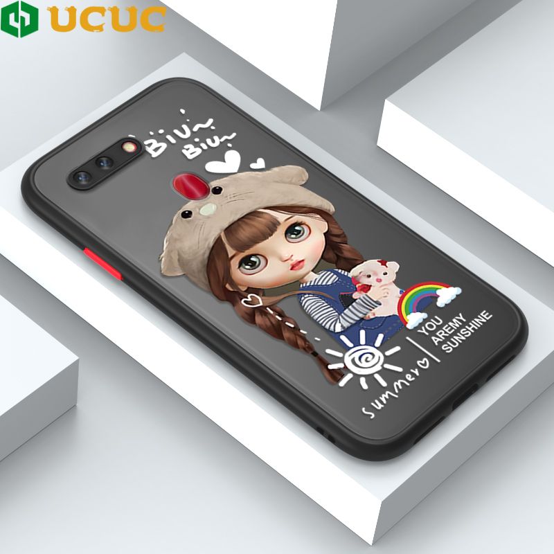 UCUC for OPPO R15 Back Cover Rainbow Lovely Girls Frosted Transparent Hard Phone Case Thin Shockproof Full Cover Camera Protect Case
