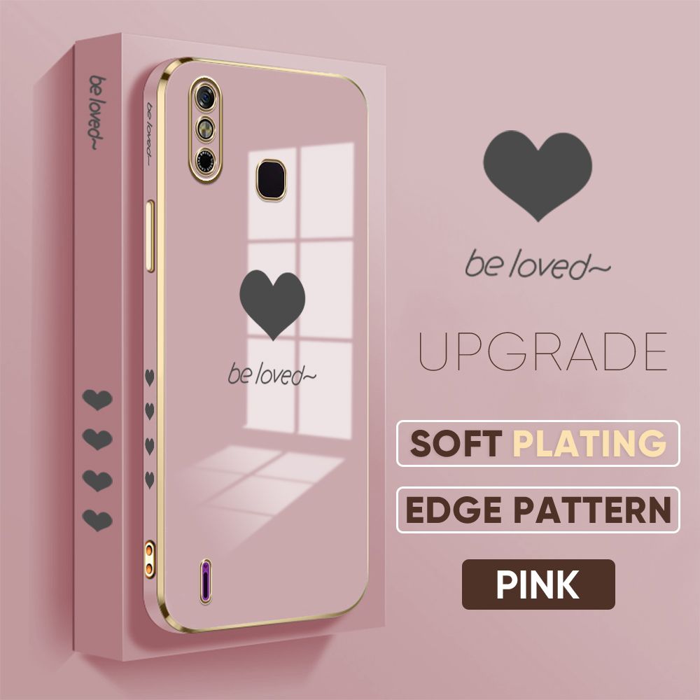 TA for Infinix Smart 4 Back Cover + Free Lanyard Simple Love Luxury 6D Plating Case Side Pattern Soft Silicone Square Phone Cases