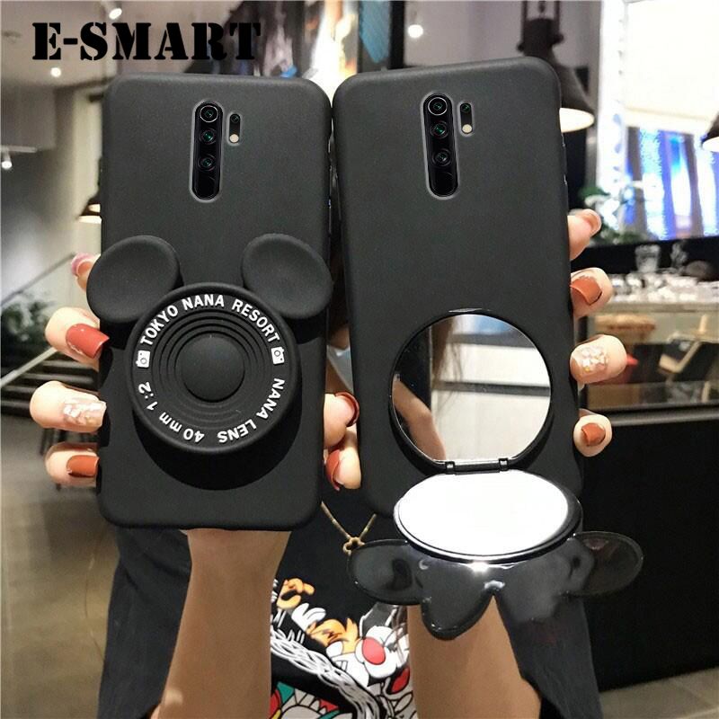Phone Case POCO M2 Reloaded Back Cover Cute Cartoon Camera Stand Holder Silicone Soft Cases for Xiaomi POCO M2 Reloaded Makeup Mirror Phone Cover Case