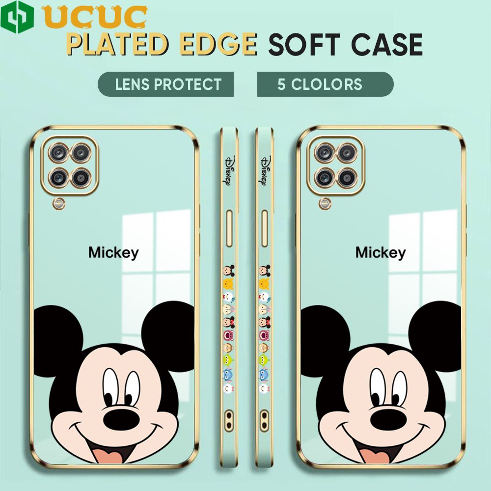 UCUC for Samsung Galaxy A12 / A12 5G / M12 Back Cover + Free Lanyard Cute Mouse Luxury 6D Plating Case Side Pattern Soft Silicone Square Phone Cases