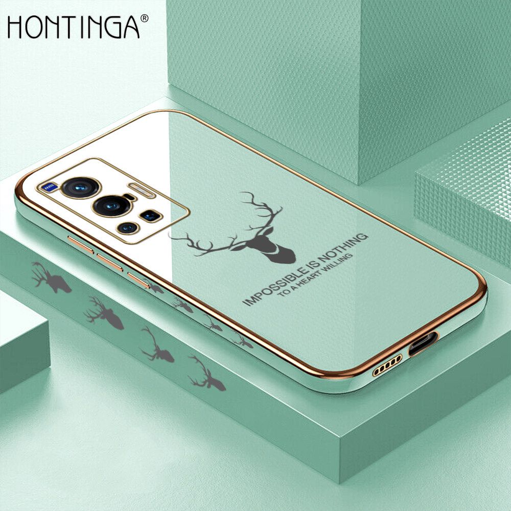 Hontinga for Vivo X70 Pro 5G Back Cover + Free Lanyard Luxury 6D Plating Cartoon Lucky Side Pattern Case Soft Silicone Square Phone Cases