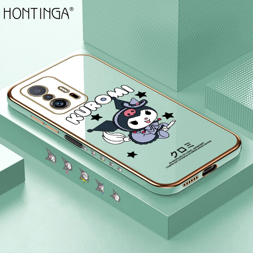 Hontinga for Xiaomi Mi 11T / 11T Pro Back Cover Luxury 6D Plating Cartoon Little Witch Side Pattern Case Soft Silicone Square Phone Cases