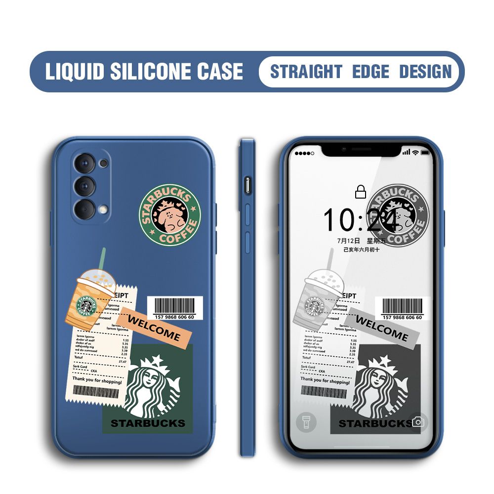 BILI for OPPO Reno4 Back Cover Creative Coffee Order Receipt Multicolor Liquid Silicone Phone Case Soft Square Lens Protection Phone Cases