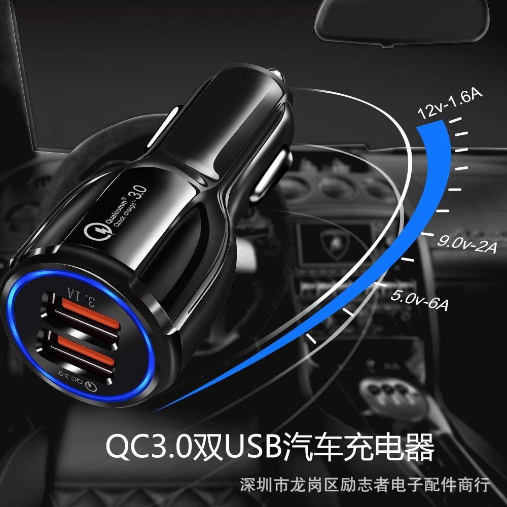 Mzxtby Qc3.0 Car Charger 6A Fast Charging Car 2 Usb Led Lamp Qi Wireless Charger for Xiaomi Huawei Samsung Iphone Ipad Htc