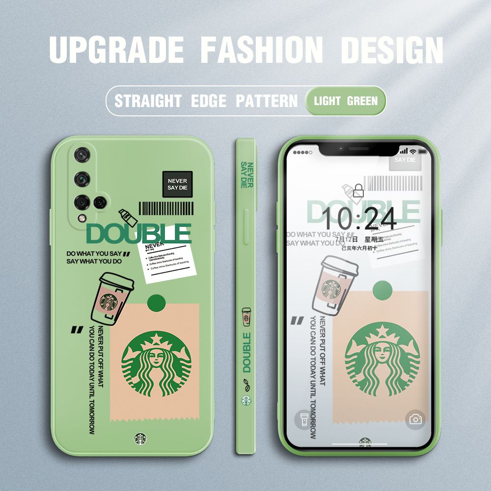 Jizetin for Honor 20 / Huawei Nova 5T Back Cover Creative Coffee Brand Side Design Liquid Silicone Phone Case Soft Full Camera Protect Phone Cases