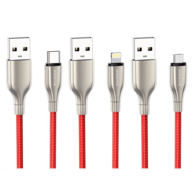 Borofone BX45 USB Fast Charging Cable Type-C Port USB Port Lightning Port 3A Nylon Braided Wire