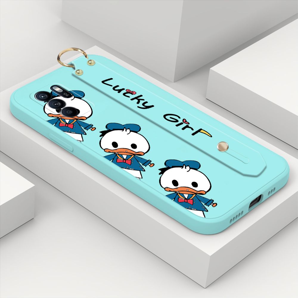 ZeroQiQi for OPPO Reno6 Z 5G Wrist Strap Case Cute Cartoon Little Duck Phone Case Square Edge Liquid Silicone Case Full Cover Camera Shockproof Protective Cases