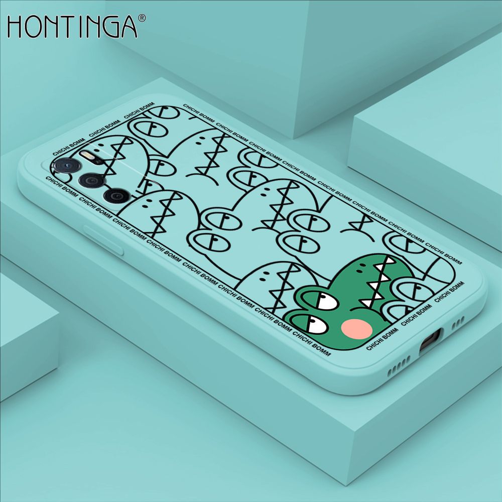Hontinga for OPPO A16 Case Cartoon Crocodile Alligator Phone Case Phone Case Soft Square Edge Silicone Cases Full Lens Cover Shockproof Protection Cover