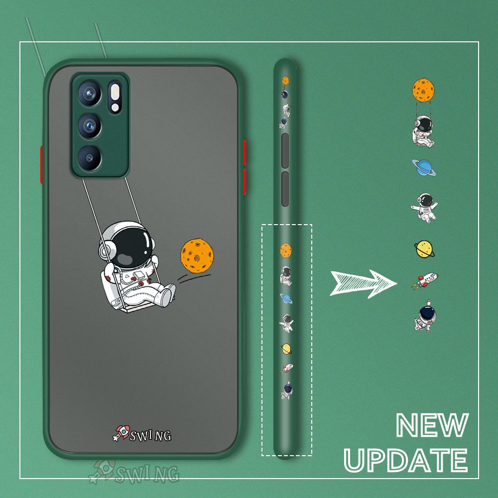 UCUC for OPPO Reno6 5G Back Cover Swing Astronaut Side Printed Design Phone Case Ultra Thin Frosted Cover Shockproof Phone Cover