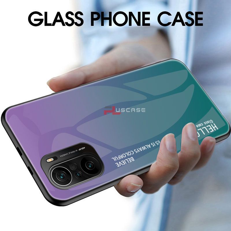 PlusCase for Xiaomi Poco F3 / Mi 11X Case Glass Hard Gradient Painted Shockproof Phone Back Cover