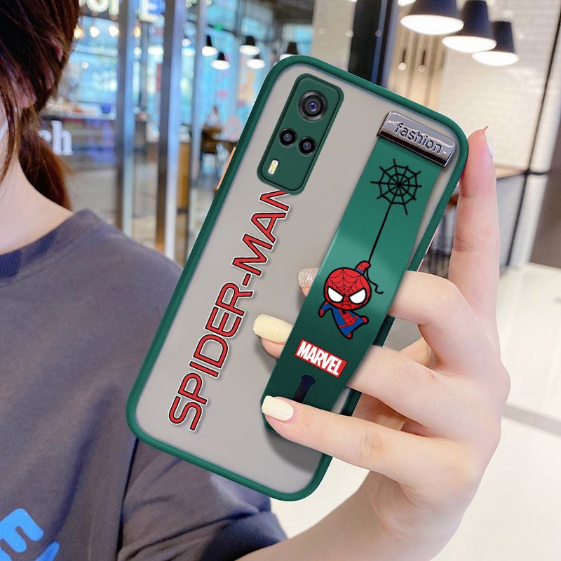 UCUC for Vivo Y53S 4G Wrist Strap Case Superhero Spider Superman Wristband Printing Cover Shockproof Frosted Phone Case