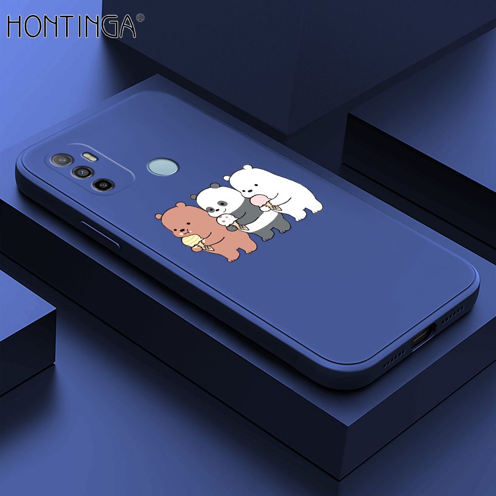 Hontinga for OPPO A53 2020 Case Cute Cartoon Bear  Phone Case Soft Square Edge Silicone Cases Full Lens Cover Shockproof Protection Cover