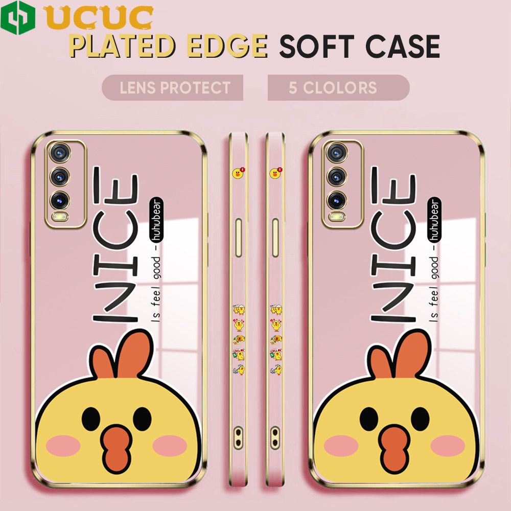 UCUC for Vivo Y20 Case Cute Cartoon Doodle Chicken Luxury 6D Plating Soft Casing Silicone Ultra Thin Phone Cover