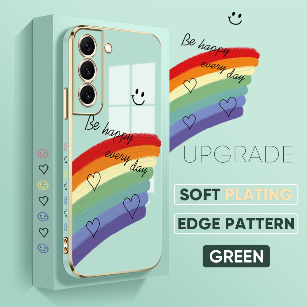Jizetin (Free Lanyard) Samsung Galaxy S22 5G Back Cover Rainbow Luxury 6D Plating Case Side Pattern Soft Silicone Square Phone Cases
