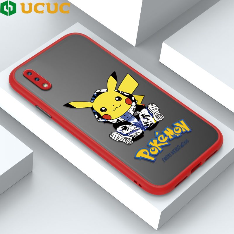 UCUC for Vivo Y93 Back Cover Wrapped Pikachu Frosted Transparent Hard Phone Case Thin Shockproof Full Cover Camera Protect Case