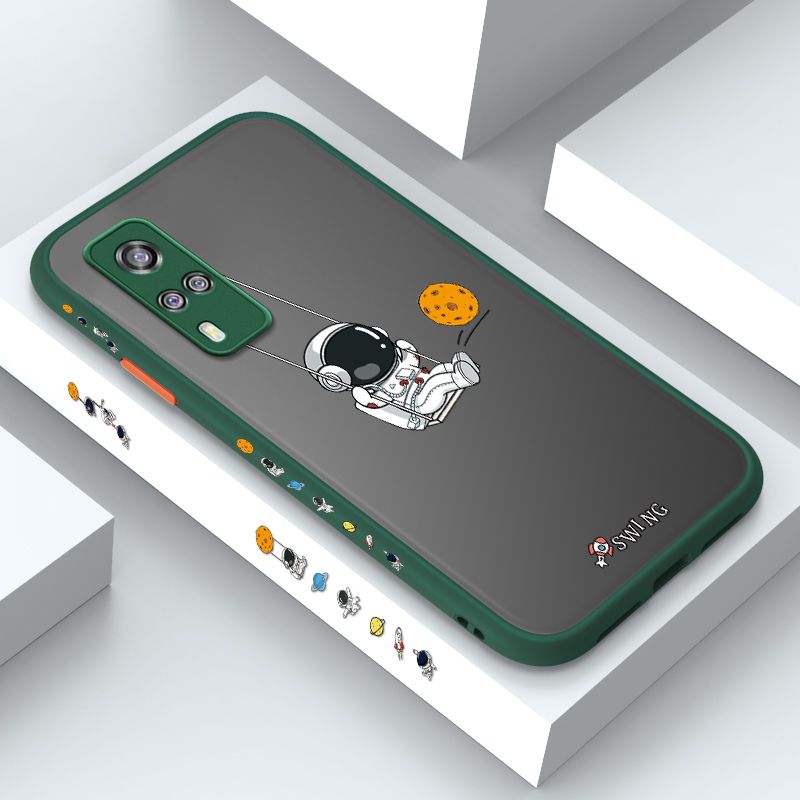 ZeroQiQi for Vivo Y31 2021 Case Astronaut Swinging Side Printing Cover Frosted Ultra Thin Protective Anti Fall Phone Case