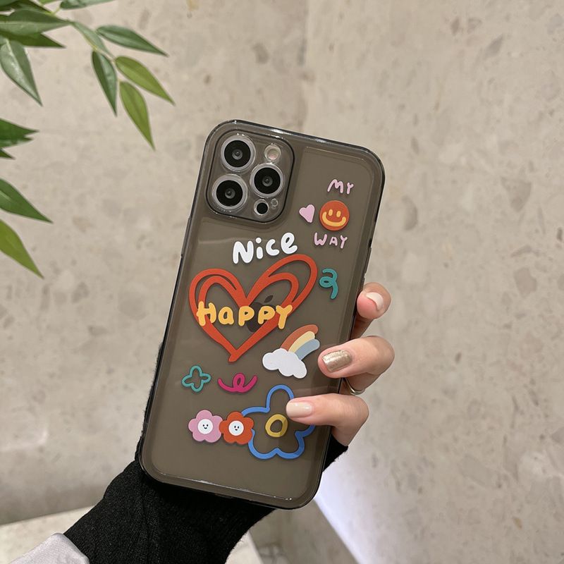 Transparent Black Case Love Pattern Soft Cover