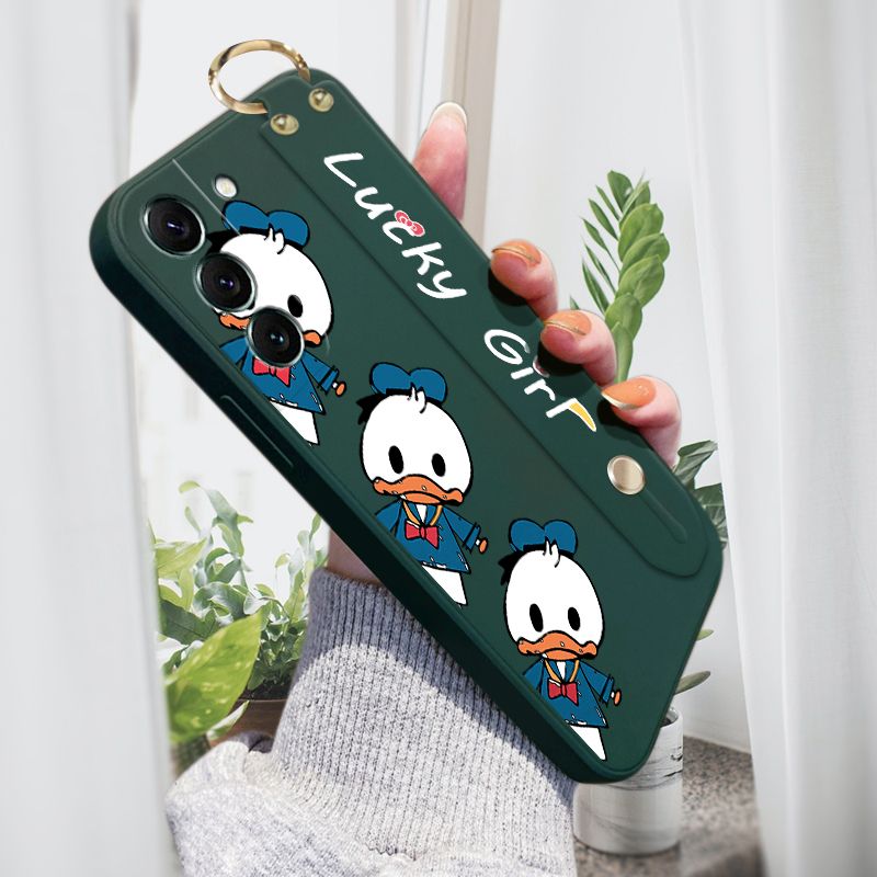 Jizetin for Samsung S22 Plus 5G Back Cover Cute Little Donald Duck Wrist Strap Phone Case Candy Color shock proof Protective Phone Cases