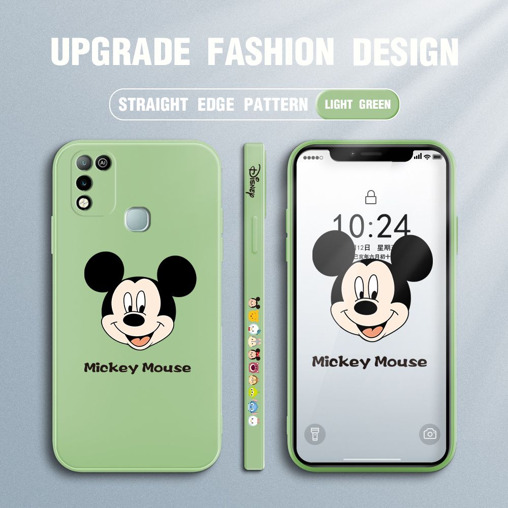 Jizetin for Infinix Hot 10 Play / Hot 11 Play Case Creative Cartoon Mouse Avatar Side Design Phone Case Square Edge Pattern Liquid Silicone Cases Full Cover Camera Shockproof Protective Case