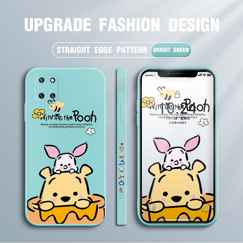 Jizetin for Samsung Galaxy Note10 Lite Case Side Design Phone Cover Lovely Cartoon Pooh Bear Cover Square Edge Pattern Liquid Silicone Trend Case