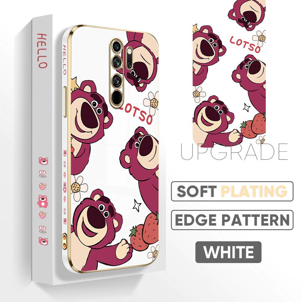 TA for Redmi Note 8 Pro Back Cover + Free Lanyard Cute Bear Luxury 6D Plating Case Side Pattern Soft Silicone Square Phone Cases