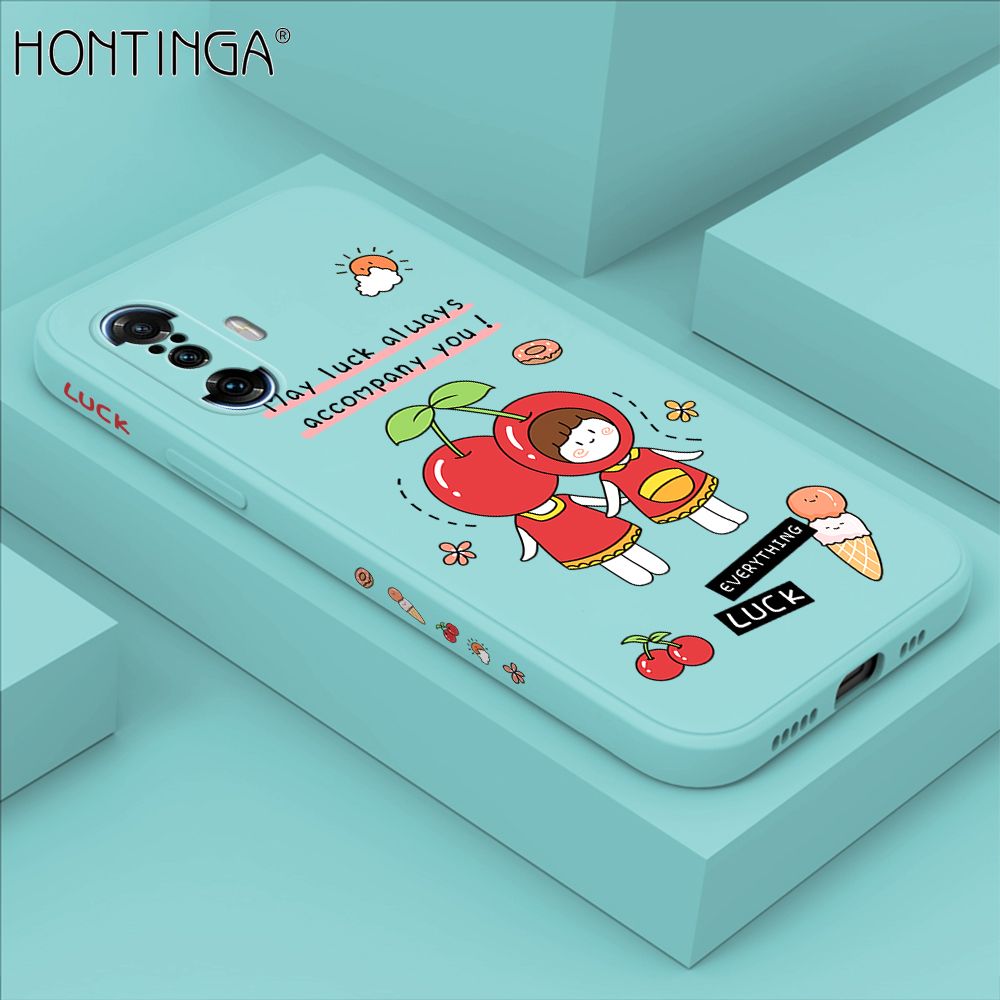 Hontinga for Xiaomi Poco F3 GT / Redmi K40 Gaming Case Side Design Cute Cherry Girl Back Cover Soft Square Edge Pattern Liquid Silicone Trend Phone Cases