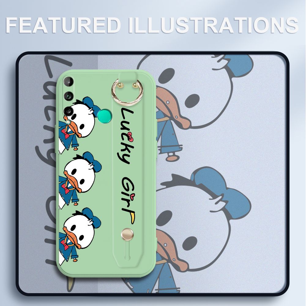 UCUC for Huawei Y7P Wrist Strap Case Creative Cartoon Three Ducks Cover Ultra Thin Anti Fall Liquid Silicone Phone Case
