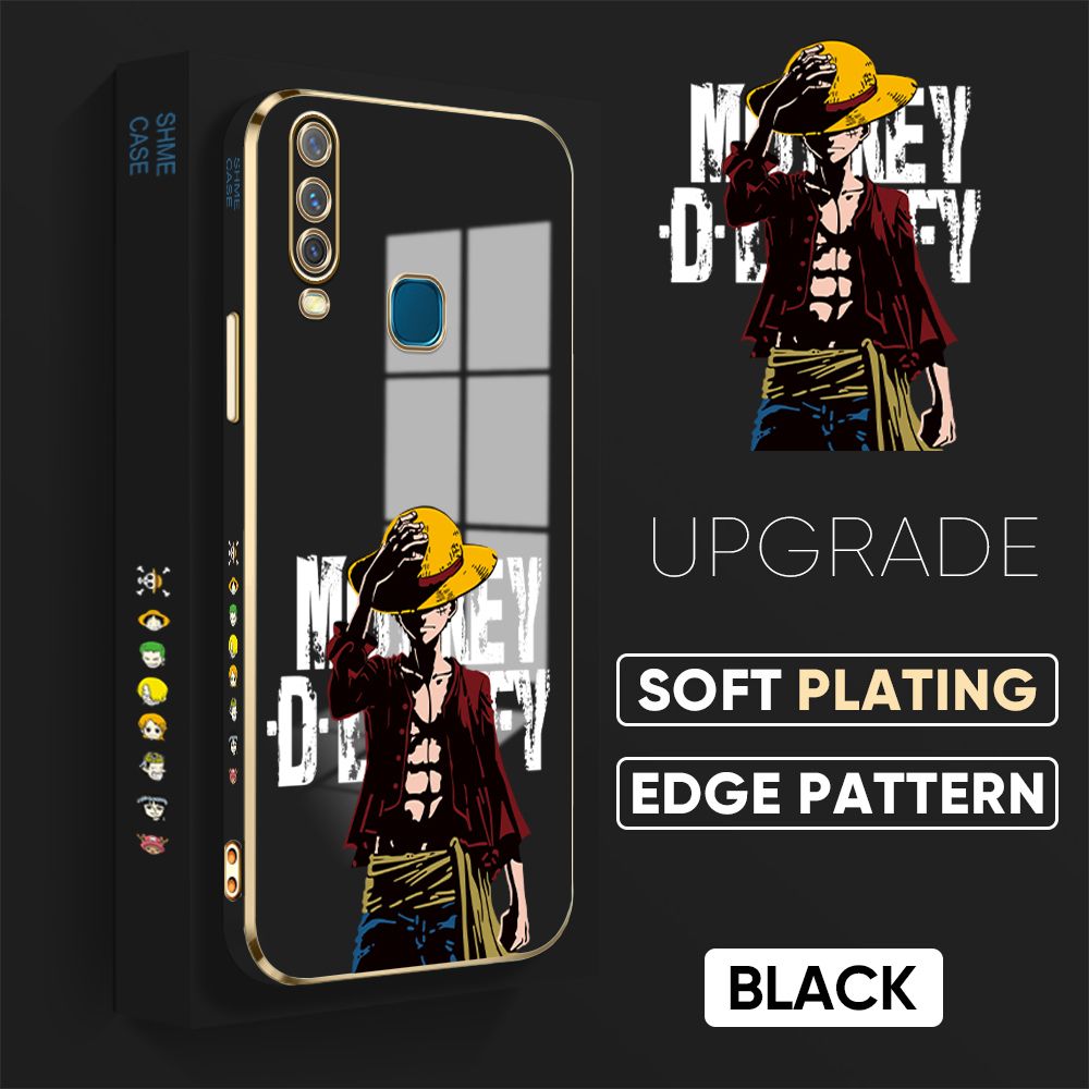 TA for Vivo Y17 Y15 Y12 Back Cover + Free Lanyard Handsome Luffy Luxury 6D Plating Case Side Pattern Soft Silicone Square Phone Cases