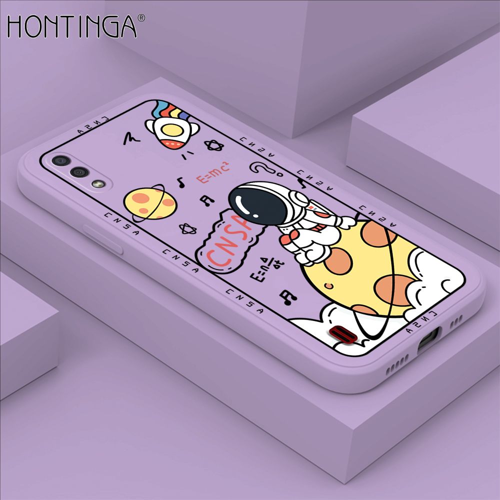 Hontinga for Samsung A01 Case Cartoon Astronauts Phone Case Phone Case Soft Square Edge Silicone Cases Full Lens Cover Shockproof Protection Cover
