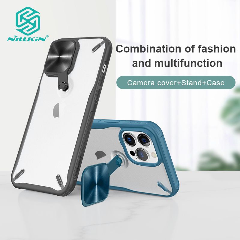 Nillkin Fashion Metal stand camera casing for iPhone 13 PC + TPU camera cover shockproof stand phone protective case