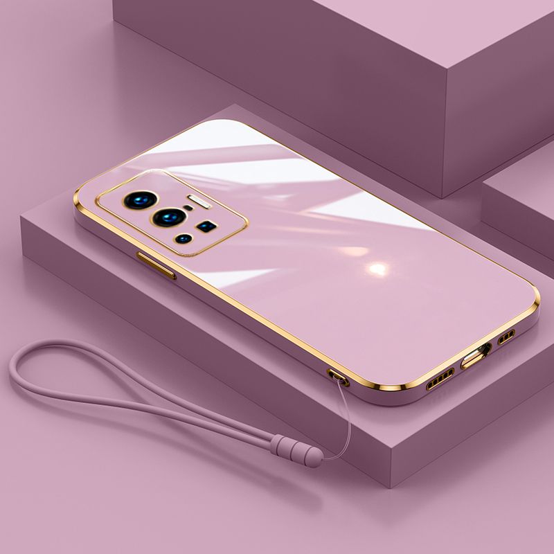 For Vivo X70 Pro 5G Cover with Wrist Strap Fashion Shiny Plating Square Bumper Girls Phone Case Soft TPU Silicone Shockproof Protective Back Cover