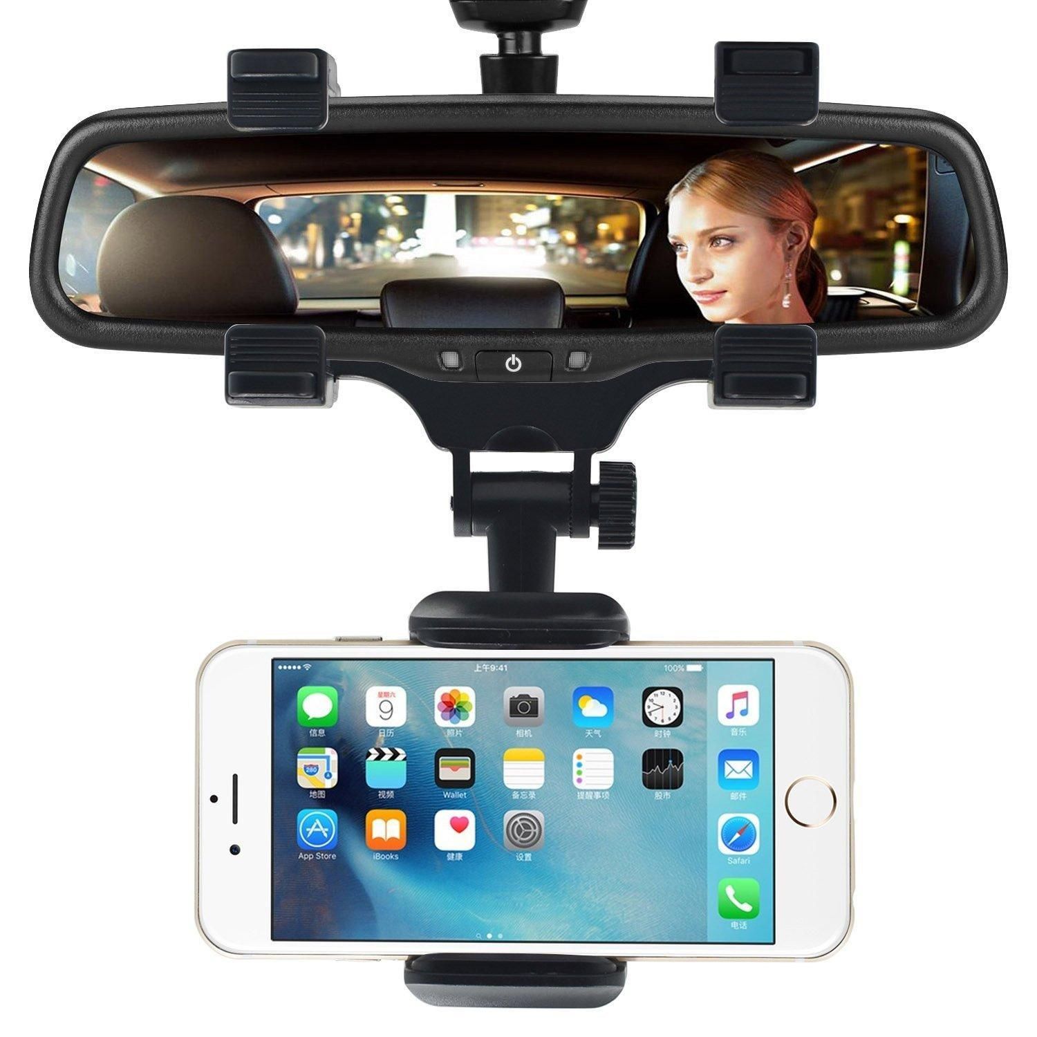 Universal Car Phone Holder Mount Bracket Stand 360 Degree Rotation Rearview Mirror High Quality For Smart Mobile Cellphone Safe - intl