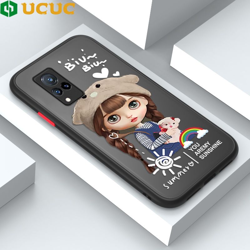 UCUC for Vivo V21 5G / V21 Back Cover Rainbow Lovely Girls Frosted Transparent Hard Phone Case Thin Shockproof Full Cover Camera Protect Case