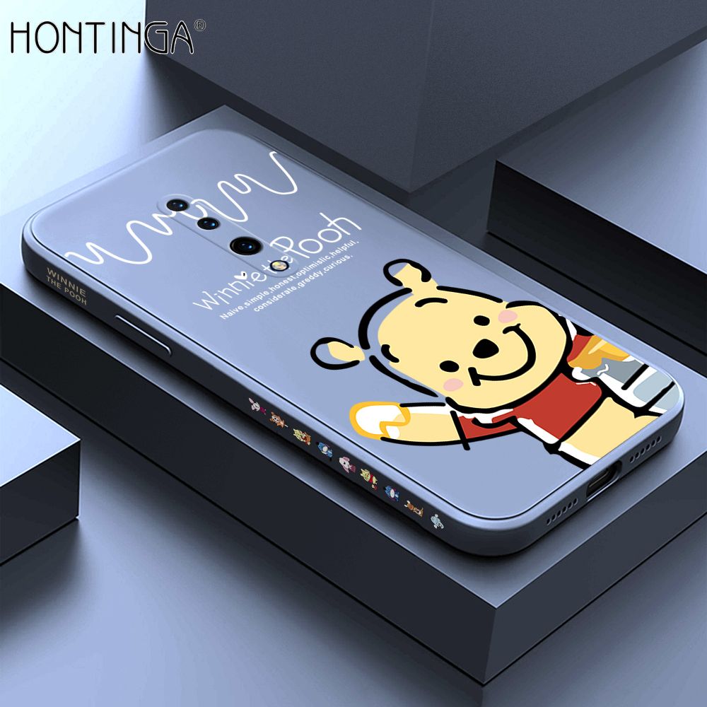Hontinga for OnePlus 7 Pro Case Side Design Hello Little Bear Back Cover Soft Square Edge Pattern Liquid Silicone Trend Phone Cases