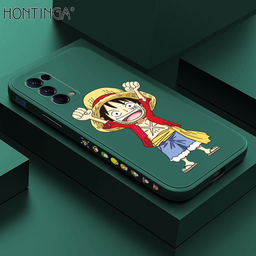 Hontinga for OPPO Reno 5 Pro 5G Case Side Design Anime Cartoon Luffy Back Cover Soft Square Edge Pattern Liquid Silicone Trend Phone Cases