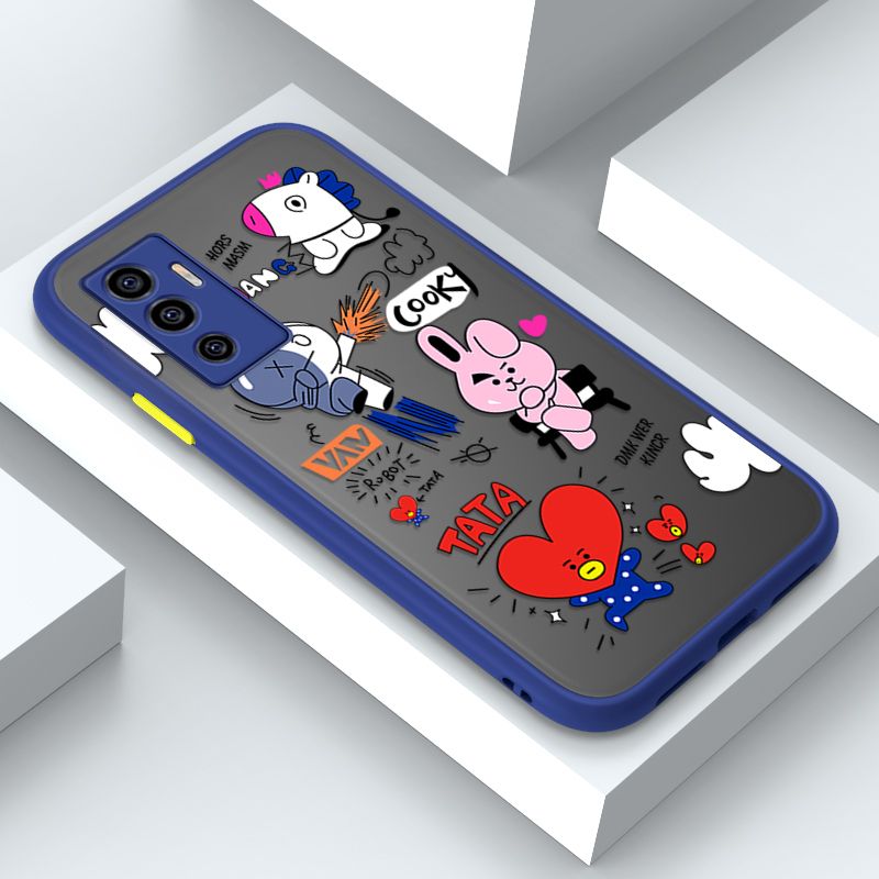 Jizetin for Vivo V23E 5G Cover BTS Animation Image Soft Edge Frosted Transparent Phone Case